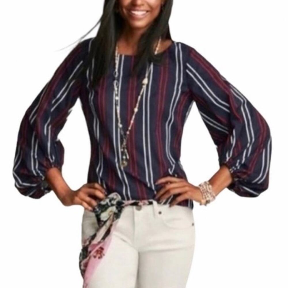 Cabi Striped Flag Blouse Style 5516 Navy Stripe Size Medium - Picture 2 of 8
